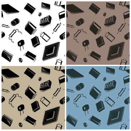 Stylized seamless in all directions illustration of electronic components and circuitry.のイラスト素材