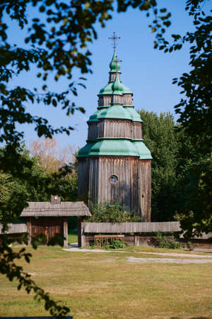 The photo shows the church of St. Paraskeva built in 1742. Photo taken at the National Museum of Folk Architecture and Life of Ukraine Pirogovo, Kiev, Ukraine - August 30, 2018のeditorial素材