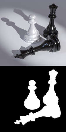 3D illustration of chess pieces on a white background close-up with mask to accurately select objects if neededの写真素材