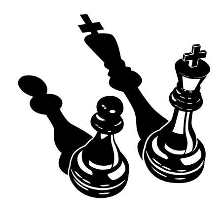 Stylized vector illustration of Two chess pieces of a king and a pawn.のイラスト素材