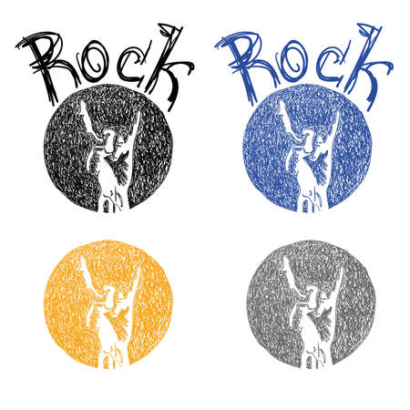 Vector hand drawn illustration on the theme of cool gestures, rock music and modern sub cultureのイラスト素材