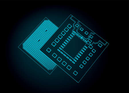 Stylized illustration on the theme of the central processor and integrated microelectronics