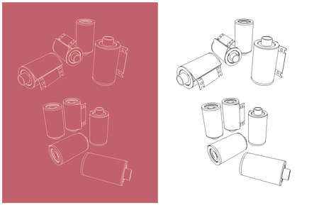 Vector illustration of sets of film cassettes in different anglesのイラスト素材