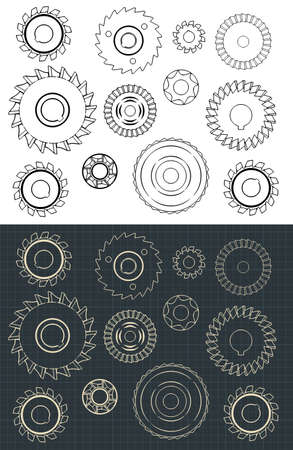Stylized Vector Drawings of Cutting and Milling Circles Setのイラスト素材