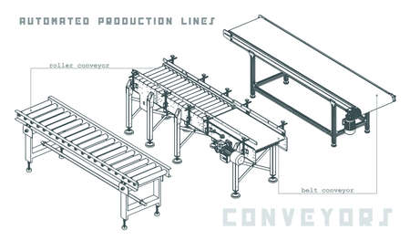 Stylized Vector illustration of several types of conveyors Isometric Viewのイラスト素材