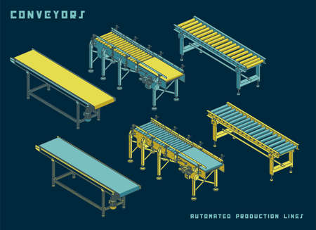 Stylized Vector illustration of several types of conveyors Isometric Viewのイラスト素材