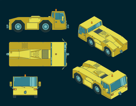 Stylized vector illustrations of Airport tow tractor drawingsのイラスト素材