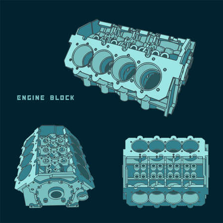 Stylized vector illustration of a cylinder block of a v-engine