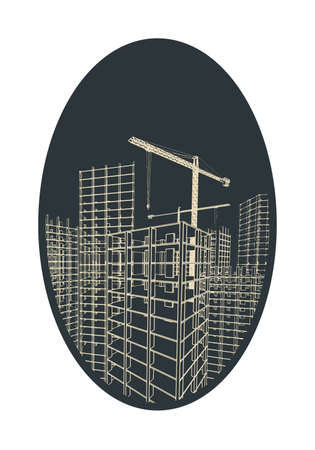 Stylized vector illustration of a sketch on the theme of the construction industry. Large...