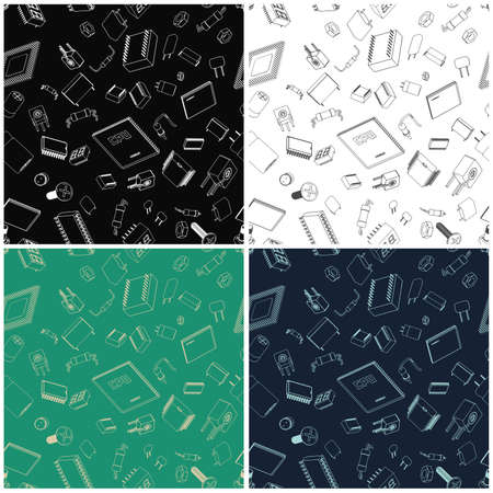 Stylized seamless in all directions illustrations of electronic components and circuitry.のイラスト素材