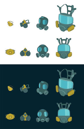 Stylized vector illustration of masks of different levels of biological or chemical protectionのイラスト素材