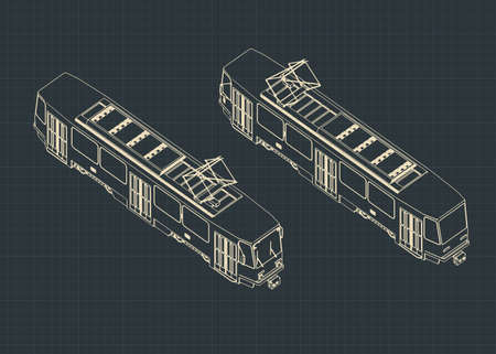Stylized vector illustration of a tram isometric drawingsのイラスト素材
