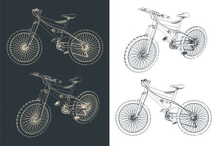 Stylized vector illustrations of a mountain bike drawingsのイラスト素材