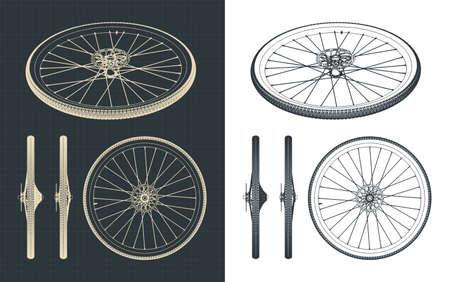 Stylized vector illustration of road bike wheel drawingsのイラスト素材