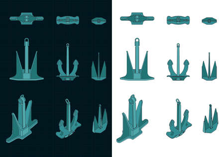 Stylized vector illustration of different anchor color drawings