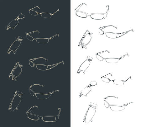 Stylized vector illustration of a set of different glassesのイラスト素材