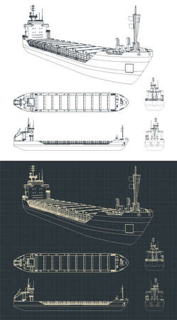 Stylized vector illustration of a dry cargo ship drawingsのイラスト素材