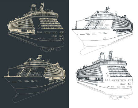 Stylized vector illustration of a large cruise ship drawingsのイラスト素材