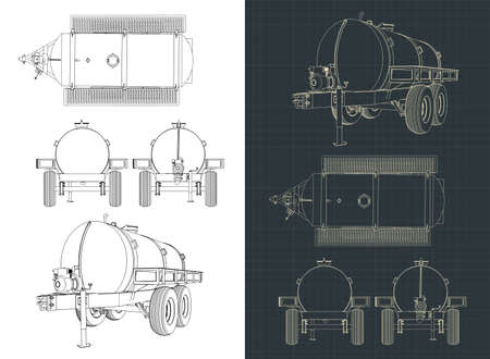 Stylized vector illustration of a large water tank trailer drawingsのイラスト素材