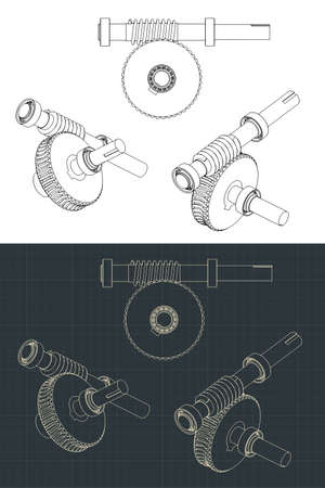 Stylized vector illustration of Worm Gear Reducer Drawingsのイラスト素材
