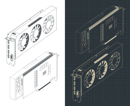 Stylized vector illustration of a powerful video card isometric drawingsのイラスト素材