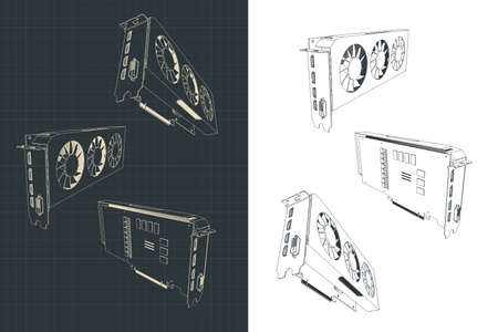 Stylized vector illustration of a powerful video card drawings