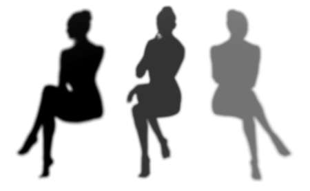 Several stylized vector illustrations of seated woman shadowのイラスト素材