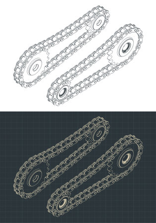 Stylized vector illustration of chain drive isometric drawingsのイラスト素材