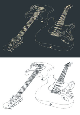 Stylized vector illustration of electric guitars sketchesのイラスト素材