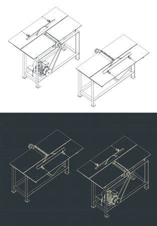 Stylized vector illustration of table cutting machine isometric drawingsのイラスト素材