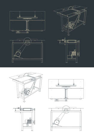 Stylized vector illustration of table cutting machine drawingsのイラスト素材