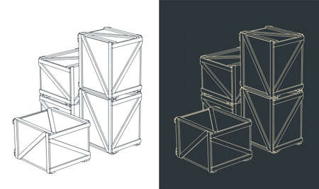Two stylized vector illustrations of shipping crates