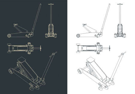 Stylized vector illustration of a hydraulic car jack drawingsのイラスト素材