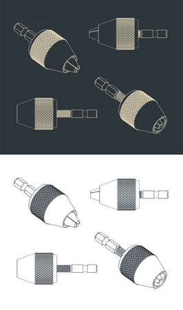 Stylized vector illustrations of three-jaw drill chuck drawingsのイラスト素材