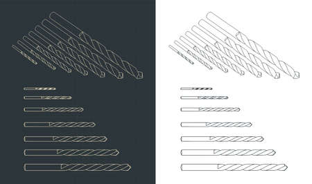 Stylized vector illustrations of drill bits drawing mini setのイラスト素材