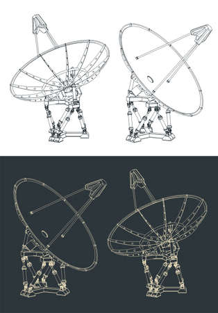 Stylized vector illustrations of a large radio telescope blueprintsのイラスト素材