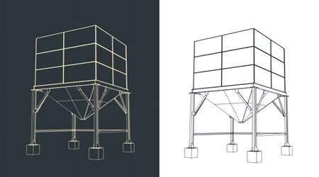 Stylized vector illustration of Silo storage drawingsのイラスト素材