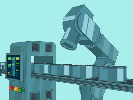 Stylized vector colorful illustration of automated factory lineのイラスト素材