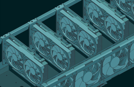 Stylized vector illustration of a mining farm close-up