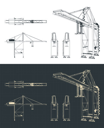 Stylized vector illustrations of drawings of a large harbor craneのイラスト素材