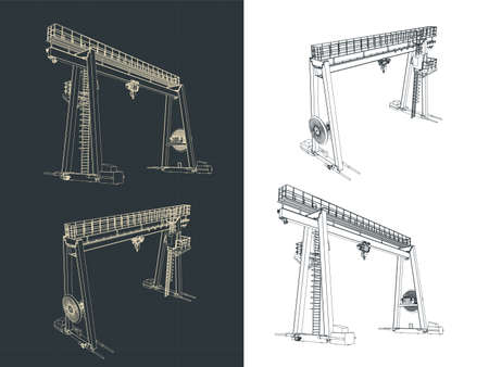 Stylized vector illustrations of drawings of a large harbor craneのイラスト素材