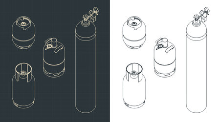 Stylized vector illustration of drawings set of gas cylindersのイラスト素材