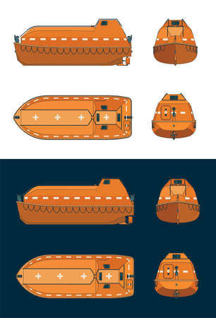 Stylized vector illustration of color blueprints of Lifeboatのイラスト素材