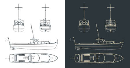 Stylized vector illustration of blueprints of sightseeing boatのイラスト素材