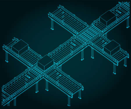 Stylized vector illustration of a conveyor roller production lineのイラスト素材