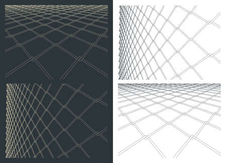 Stylized vector illustration of drawings of chain link fenceのイラスト素材