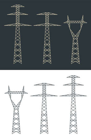 Stylized vector illustration of blueprints of power polesのイラスト素材