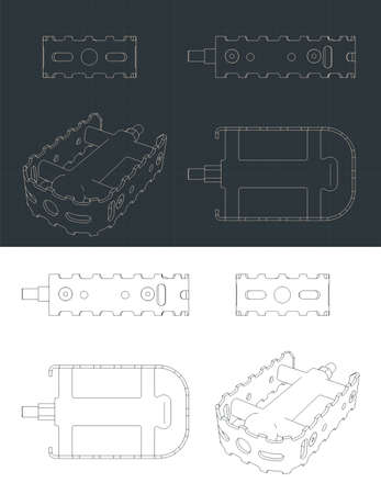Stylized vector illustration of blueprints of bike pedalのイラスト素材
