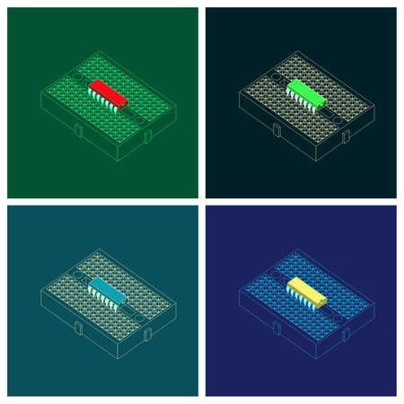 Stylized vector illustration of Breadboard with a microcontroller on itのイラスト素材