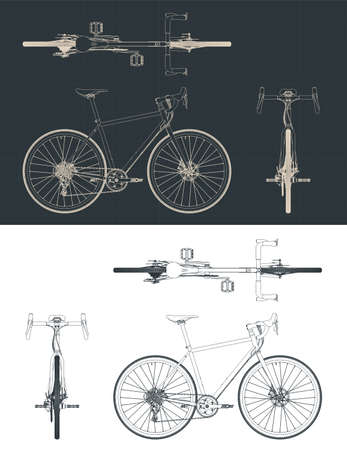Stylized vector illustration of blueprints of gravel bikeのイラスト素材